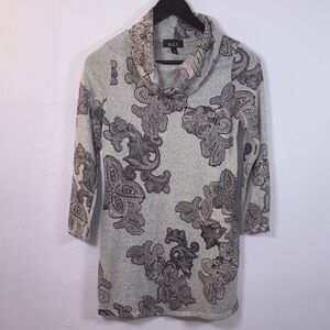 Ally B Womens Cream Black Paisley Cowl Neck Sweater Size L Y2K Feminine Casual